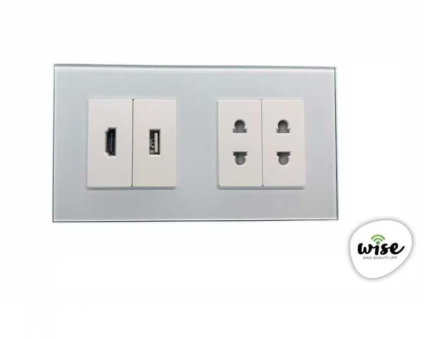 Wise Utičnica modularna HDMI, USB, 2 euro utičnice - stakleni panel beli
