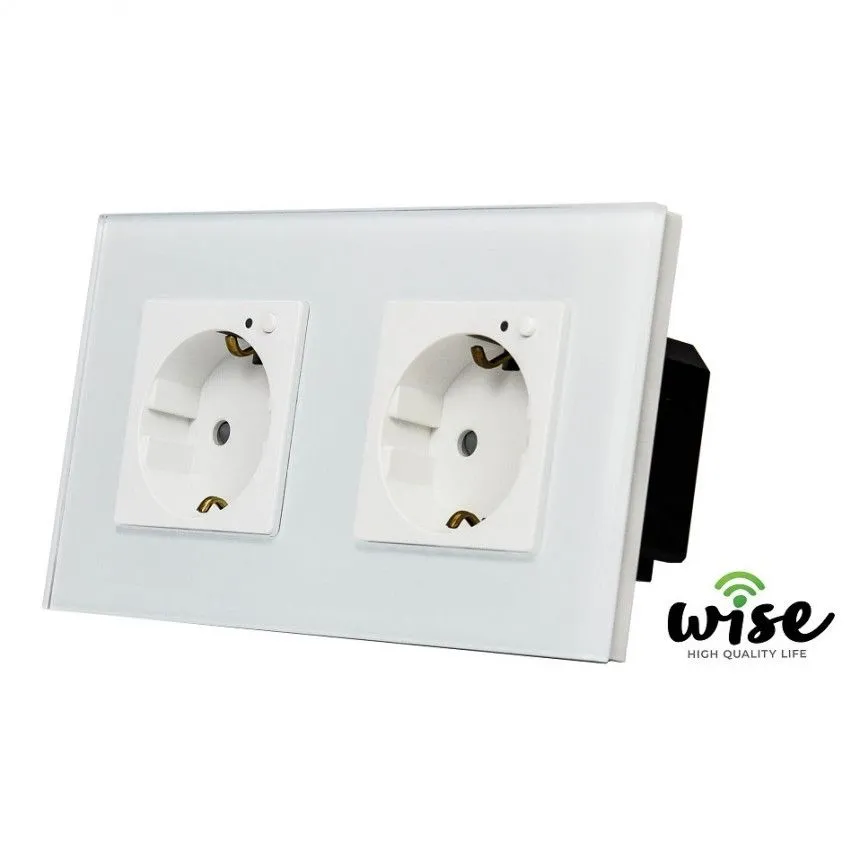 Wise Wifi pametna utičnica, modularna dupla - stakleni panel - 16A