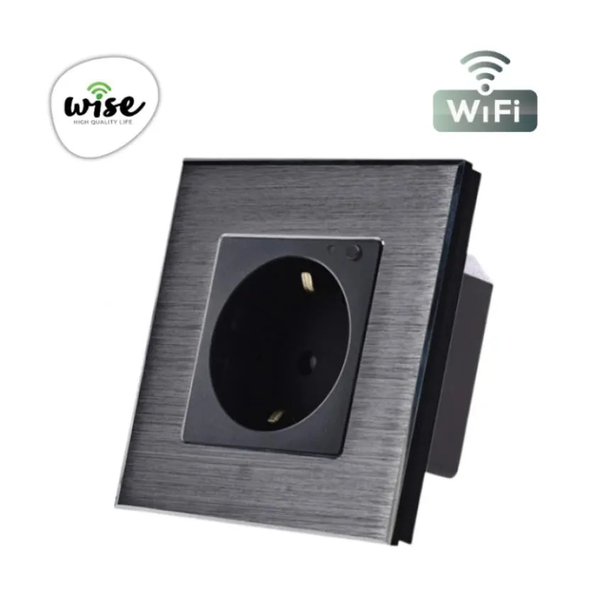 Wise Wifi pametna utičnica, ugradna - aluminijumski panel crni WU0013