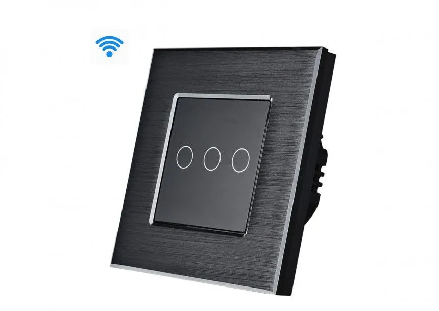 Wise Wifi pametni prekidač, 3 tastera, aluminijumski panel crni