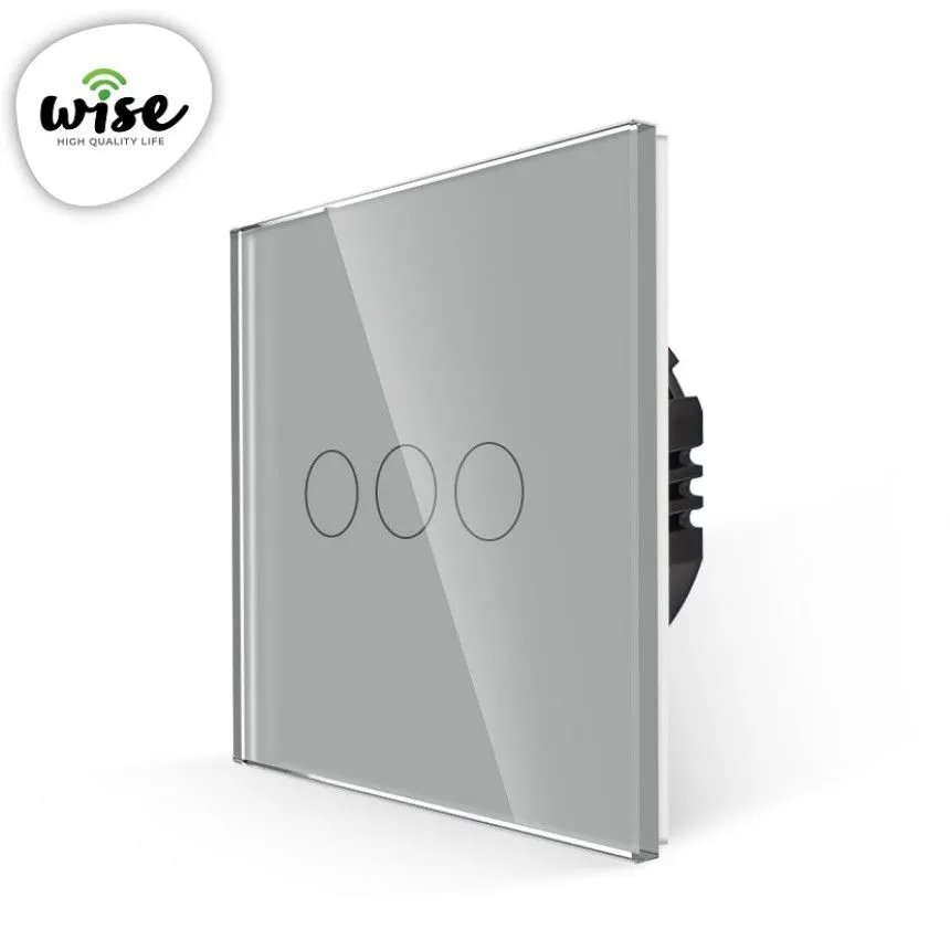 Wise Wifi pametni prekidač 3 tastera - stakleni panel sivi