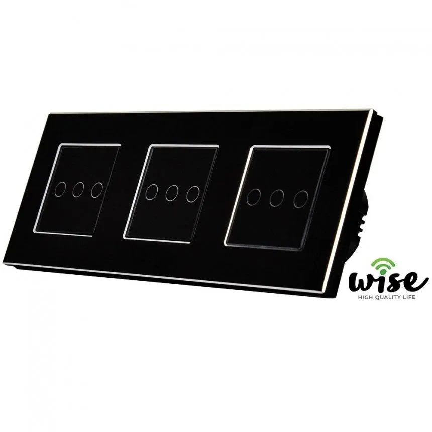 Wise Wifi pametni prekidač 9 tastera - modularni sa 3 modula - aluminijumski panel crni