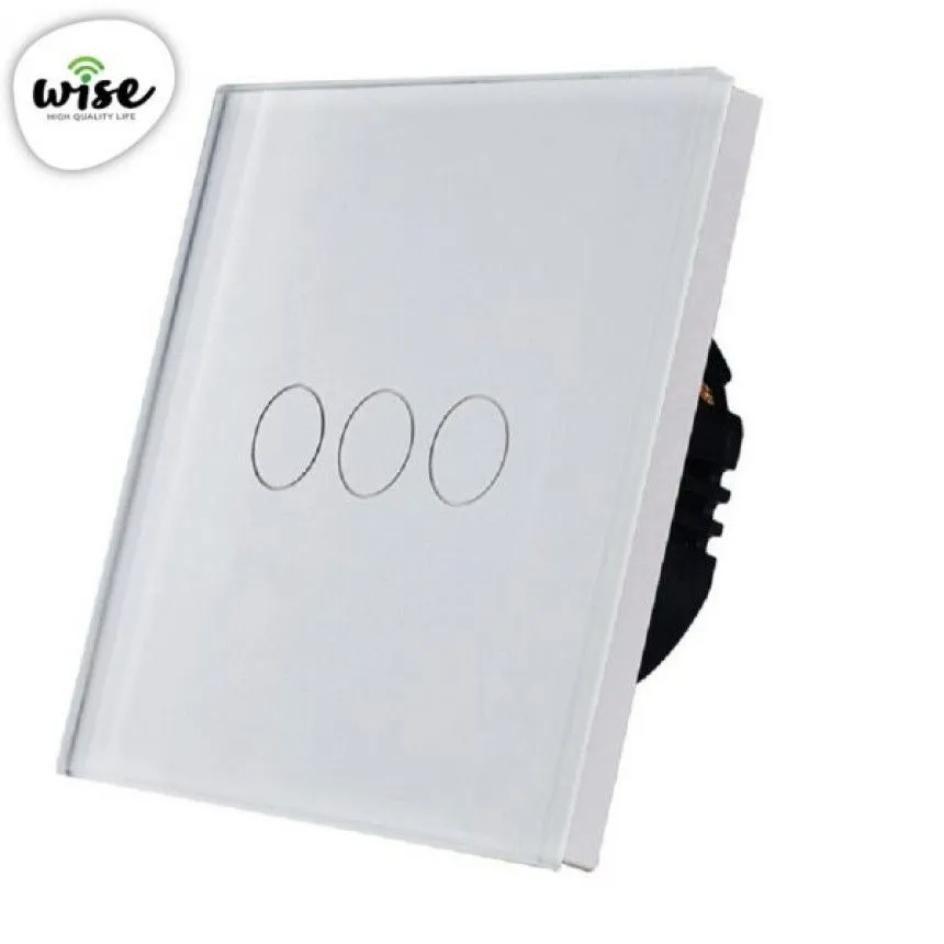 Wise Wifi + RF pametni prekidač, 3 tastera - stakleni panel beli