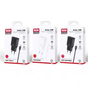 XO Punjač L92C sa dva usb-a sa Iphone kablom 2.4A, bela