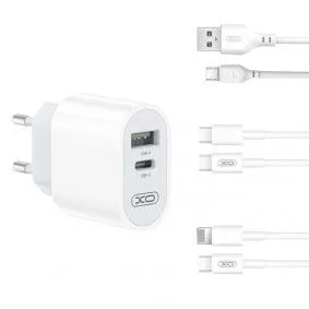XO Punjač L97 sa ulazom USB+Type-c sa Type-C kablom, bela