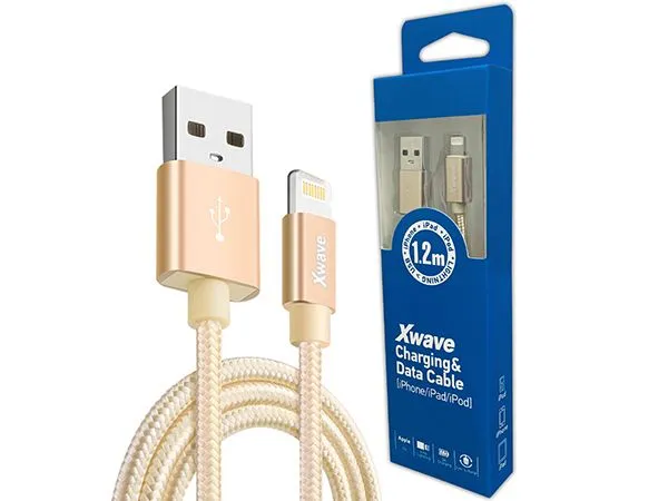 XWAVE Kabl USB IPHONE 1.2m 3A, lightning aluminium, zlatna