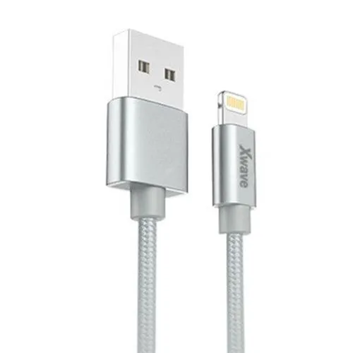 XWAVE Kabl USB Iphone/ 3A ALU/ 1.2m/pleteni/ srebrna