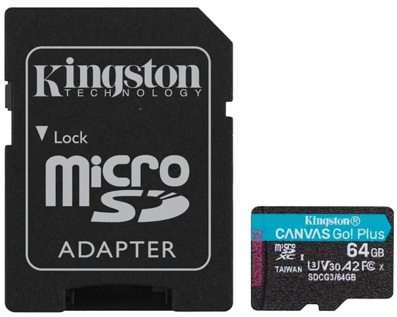 KINGSTON Memorijska kartica U3 V30 microSDXC 64GB Canvas Go Plus 170R A2 + adapter SDCG3/64GB