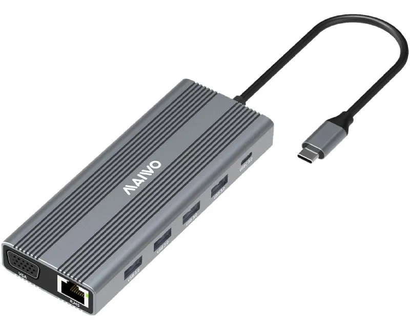 MAIWO USB Tip-C 12 u 1 Docking USB3.0+SD/TF+RJ45+HDMI*2+VGA+Audio+US B-C PD+USB-C data, KH12RHV