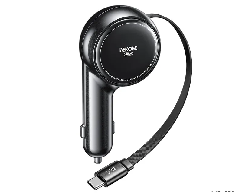 WEKOME WP-C50 Punjač za Auto sa flat Kablom na uvlčenje 3.1 tip C 60W, crni