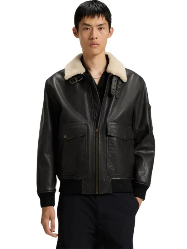 HUGO - Kožna crna muška jakna