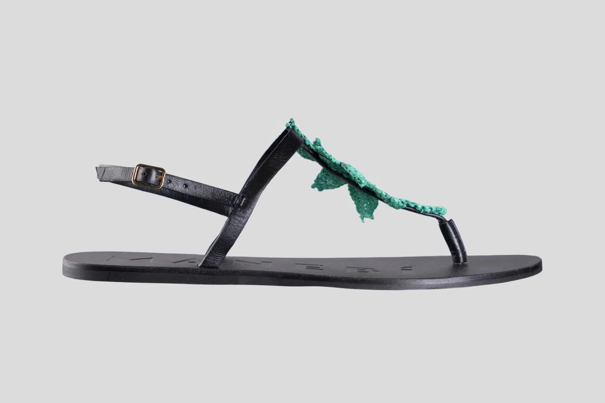 MANEBI Sandale X 3.7 Y0/PL26 black with emerald palm thongs