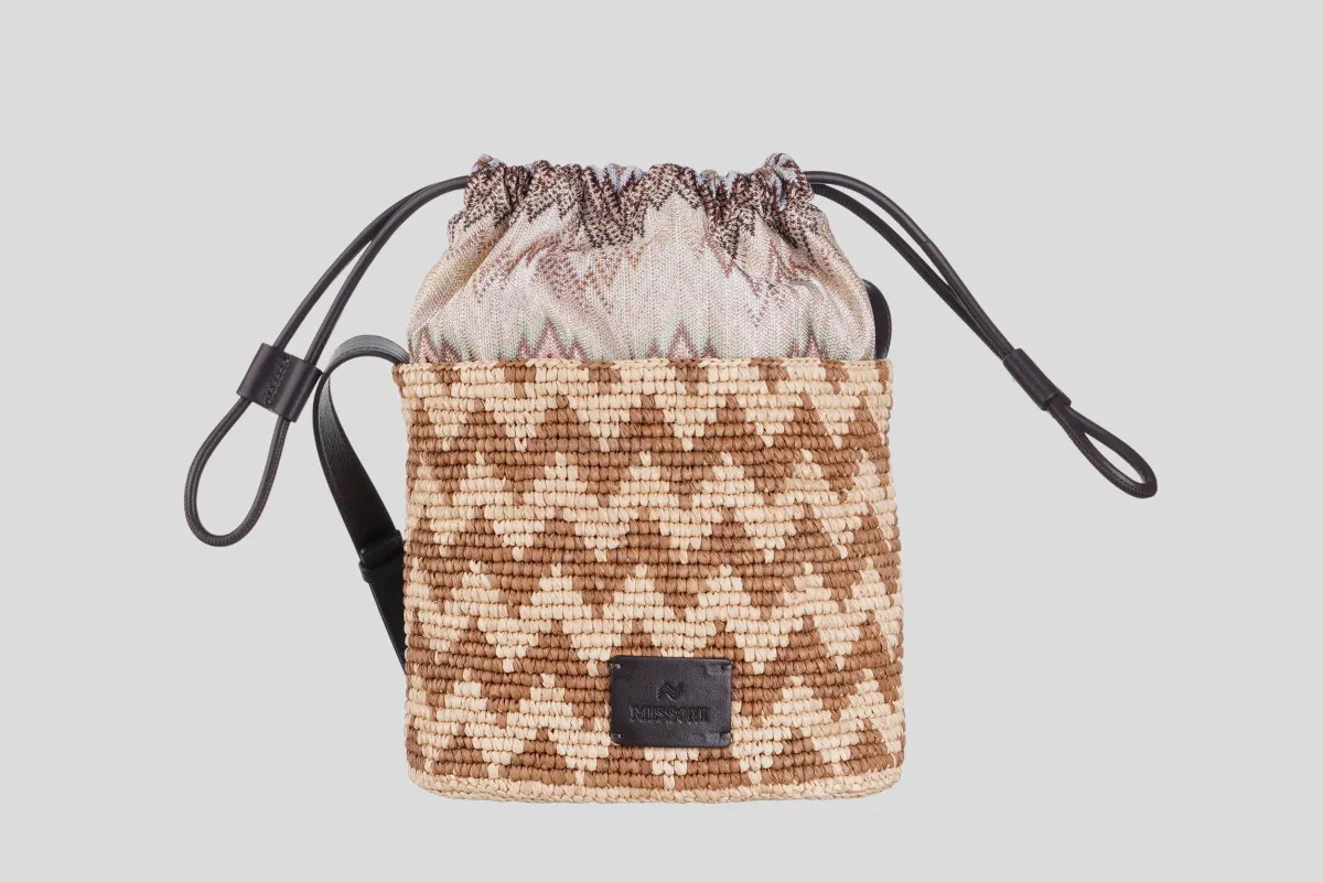 MISSONI Torba MI10066R_105/PL26 SMALL BUCKET) RAFFIA NATURAL / RASCHEL SNAKE  BEI