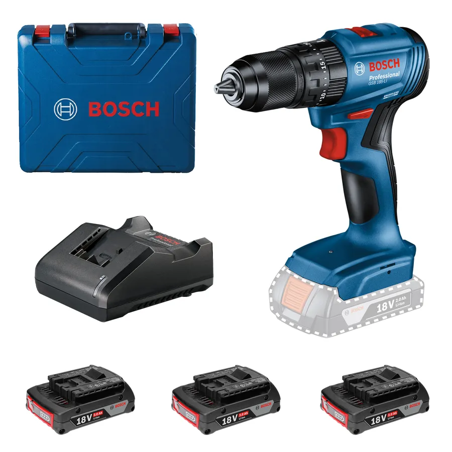 Akumulatorska vibraciona bušilica - odvrtač Bosch GSB 185-Li; 18V 3x2,0Ah u koferu (0615990N1Z)