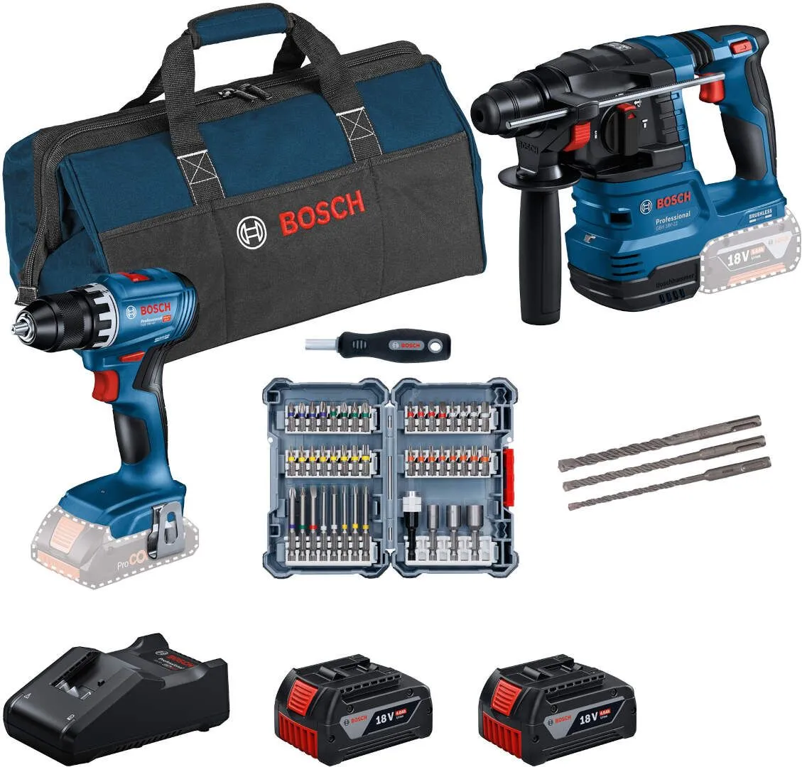 Akumulatorski set Bosch GBH 18V-22 + GSR 18V-45 + 2 x 18V 5,0Ah + torba i set pribora (0615V0003D)