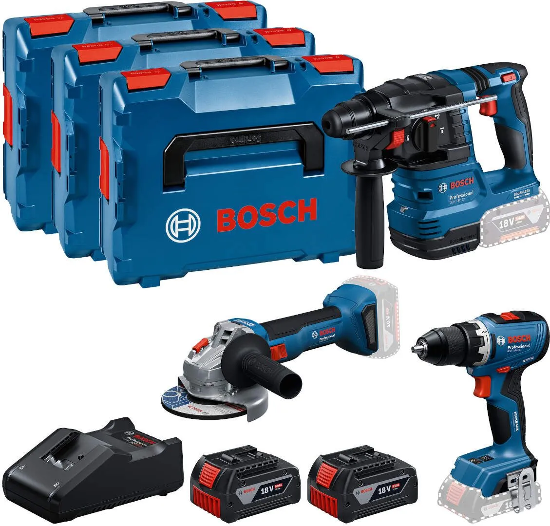 Akumulatorski set Bosch GSR 18V-65 + GBH 18V-22 + GWS 18V-8 + 2 × GBA 18V 5,0Ah + 3 x L-BOXX (0615A5009G)