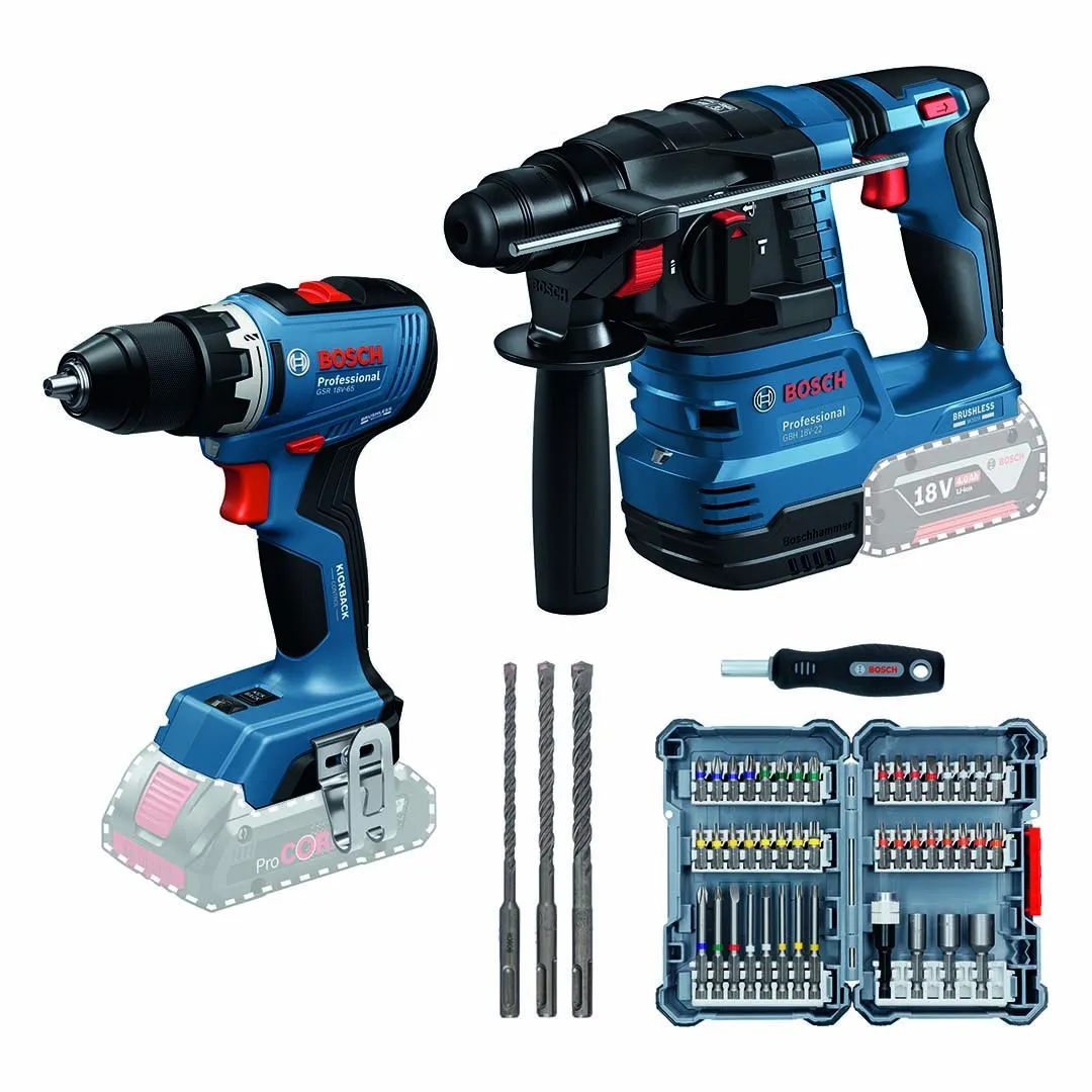Akumulatorski set Bosch GSR 18V-65 + GBH 18V-22 + set pribora (0615V0003E)