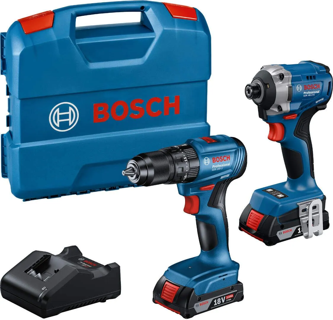 Akumulatorski set Bosch udarni odvrtač GDR 18V-215 + vibraciona bušilica-odvrtač GSB 185-LI; 2x2,0Ah + punjač i kofer (06019N2024)