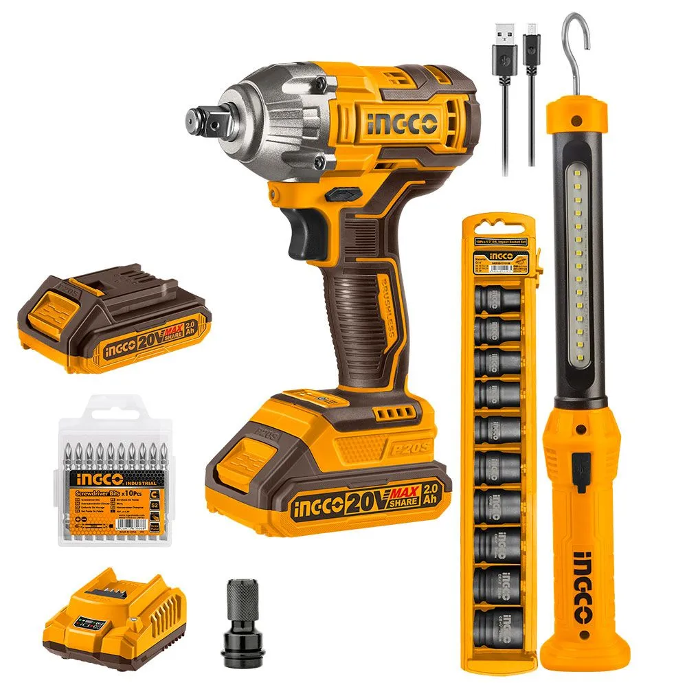 Akumulatorski udarni odvrtač 20V 2x2,0Ah + set alata Super INGCO COSLI23011