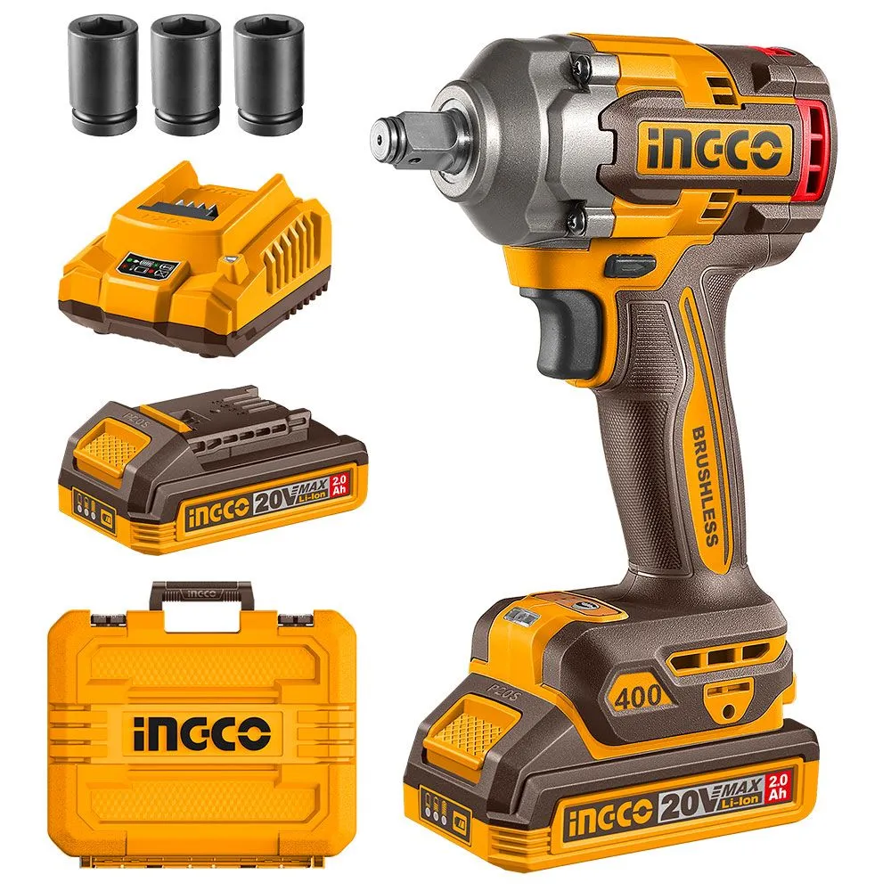Akumulatorski udarni odvrtač 400Nm; 20V 2x2,0Ah + kofer Super INGCO CIWLI2040E