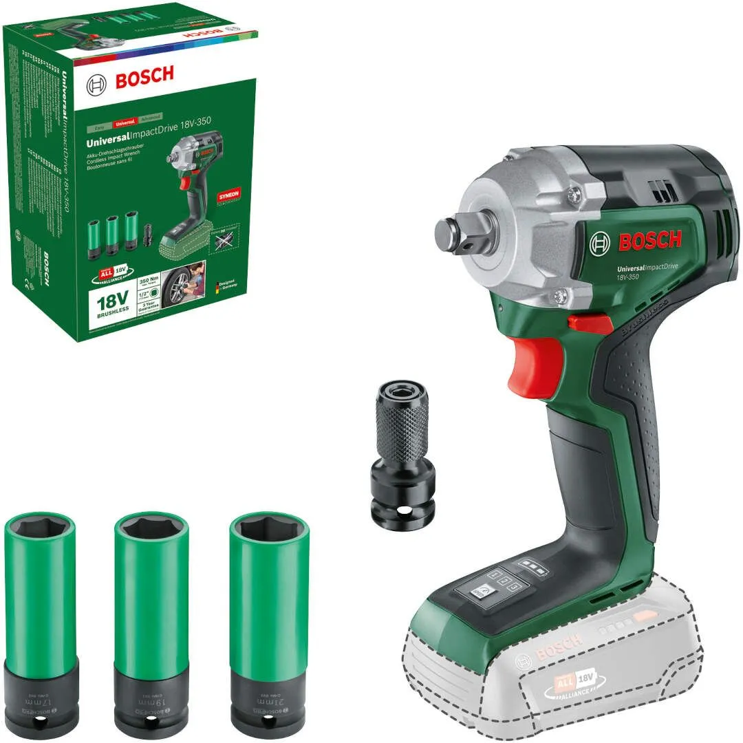 Akumulatorski udarni odvrtač Bosch UniversalImpactDrive 18V-350 Solo; bez baterije i punjača + set umetaka (0603980305)