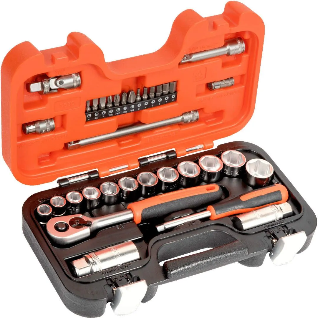 Bahco 33-delni set nasadnih ključeva i bitova, prihvat 1/4" i 3/8" u koferu (S330)