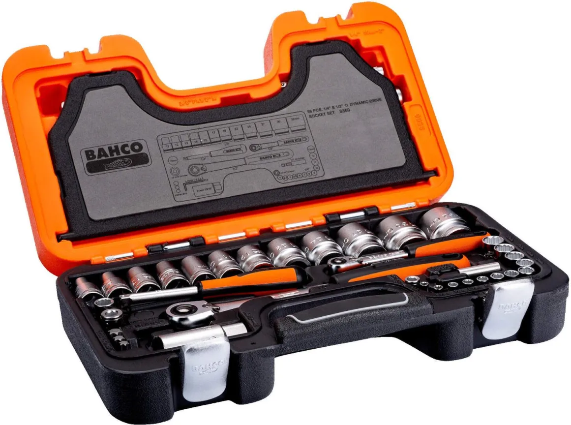 Bahco 56-delni set ručnog alata za mehaničare prihvat 1/4" i 1/2" u koferu (S560)