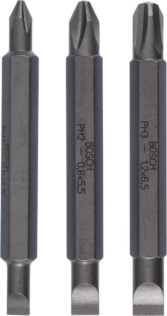 Bosch 3-delni set dvostranih nastavaka S 0,6x4,5, S 0,8x5,5, S 1,2x6,5; PH1, PH2, PH3; 60 mm - 2607001746