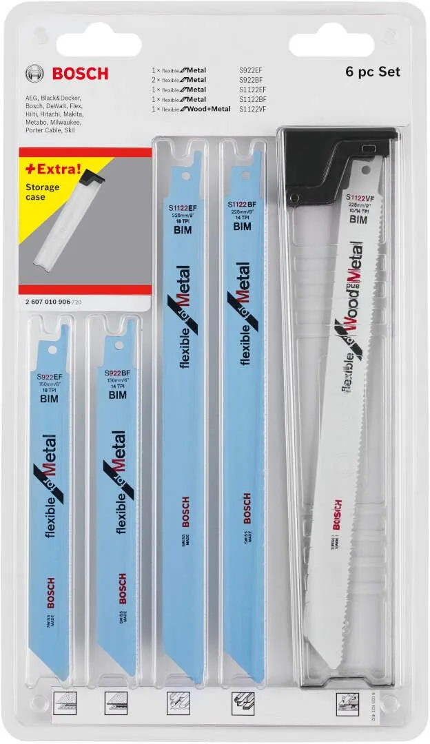 Bosch 6-delni set listova univerzalne testere Wood and Metal S 922 EF; S 922 BF (2x); S 1122 EF; S 1122 BF; S 1122 VF - 2607010906