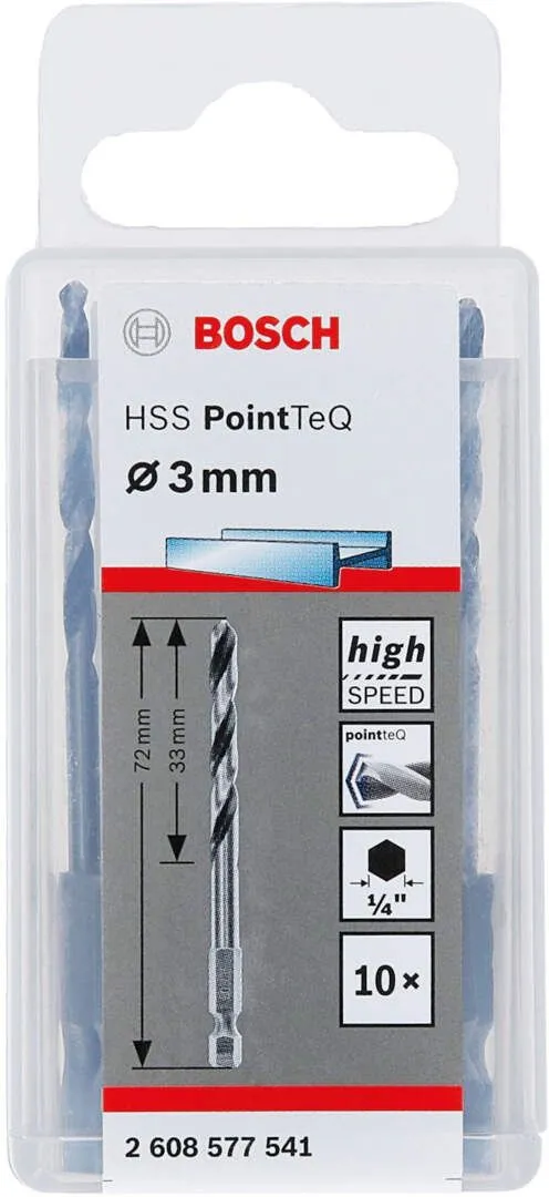 Bosch HSS spiralna burgija PointTeQ 3,0 mm sa šestougaonim HEX prihvatom pakovanje od 10 komada - 2608577541