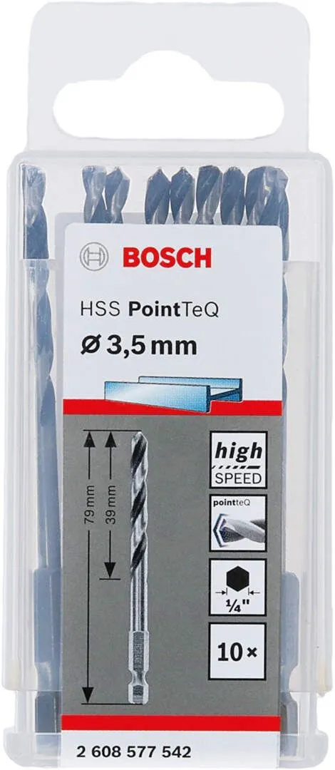 Bosch HSS spiralna burgija PointTeQ 3,5 mm sa šestougaonim HEX prihvatom pakovanje od 10 komada - 2608577542