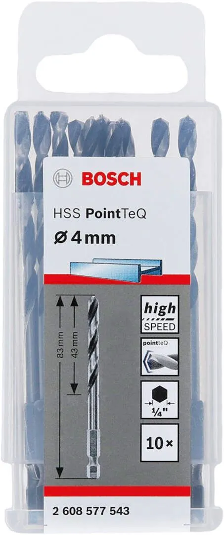 Bosch HSS spiralna burgija PointTeQ 4,0 mm sa šestougaonim HEX prihvatom pakovanje od 10 komada - 2608577543