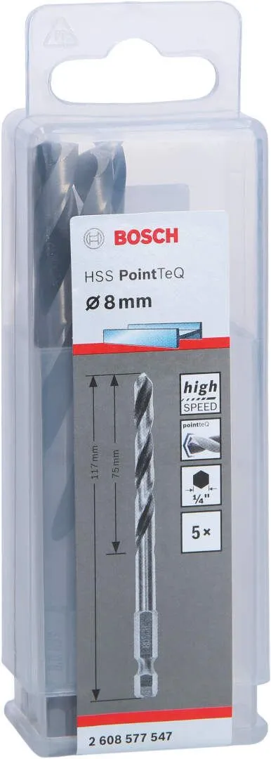 Bosch HSS spiralna burgija PointTeQ 8,0 mm sa šestougaonim HEX prihvatom pakovanje od 5 komada - 2608577547