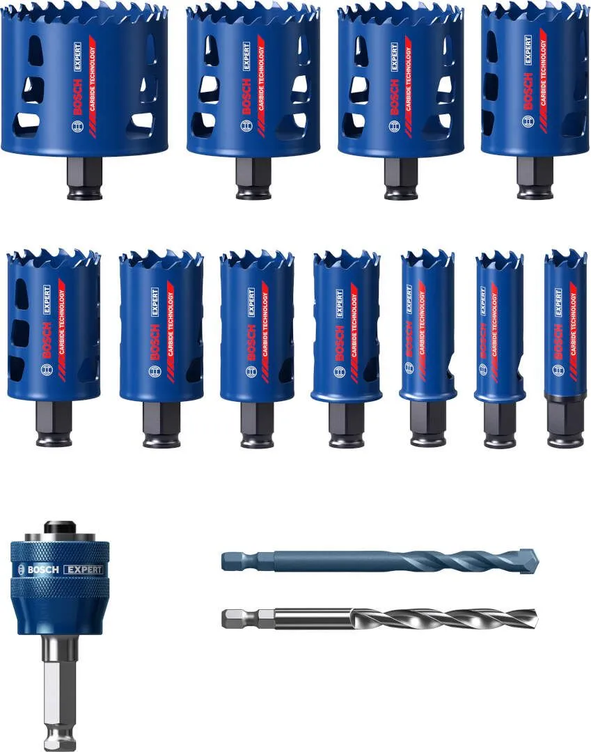 Bosch komplet EXPERT Tough Material testera za otvore od 20/22/25/32/35/40/44/51/60/64/76 mm, 14-delni set - 2608900447