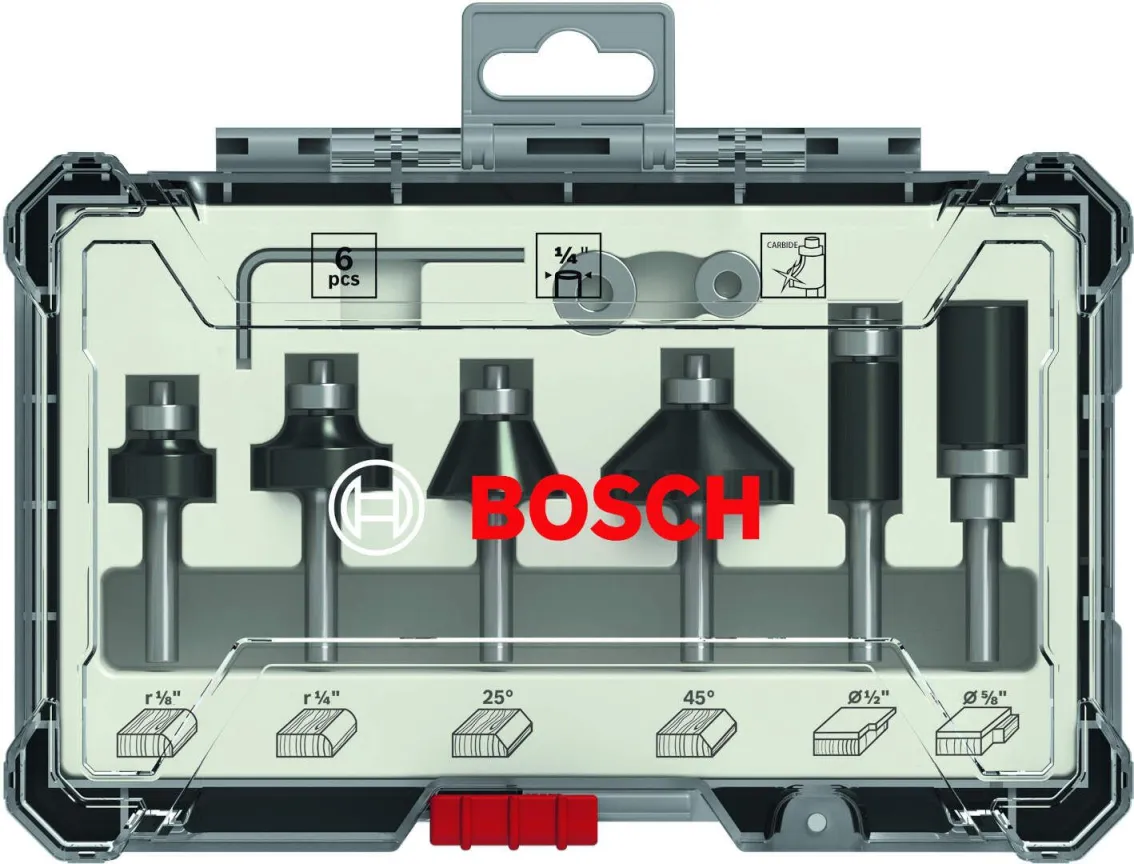 Bosch Komplet glodala, 6 komada, Trim&Edging držač od 1/4" mm (2607017470)