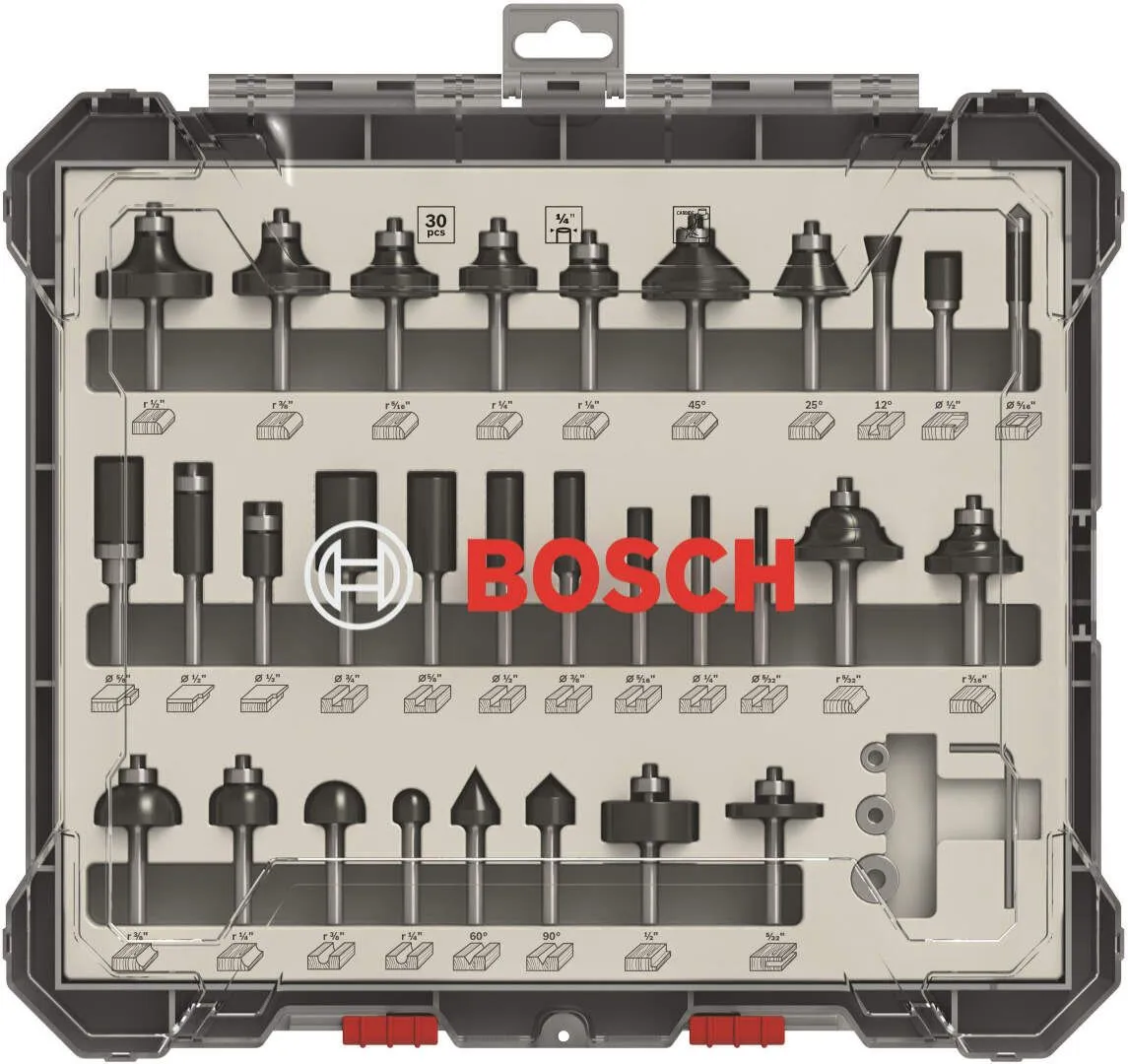Bosch Komplet raznih glodala, 30 komada, držač od 1/4" mm (2607017476)
