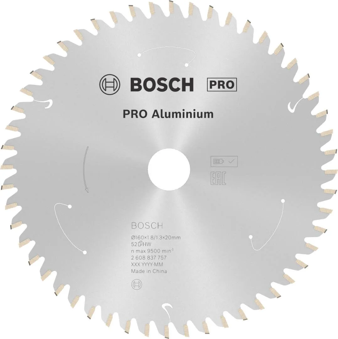 Bosch PRO Aluminium list za akumulatorsku kružnu testeru 160x1.8x20 mm 52z HLTCG max 9.500 o/min (2608837757)