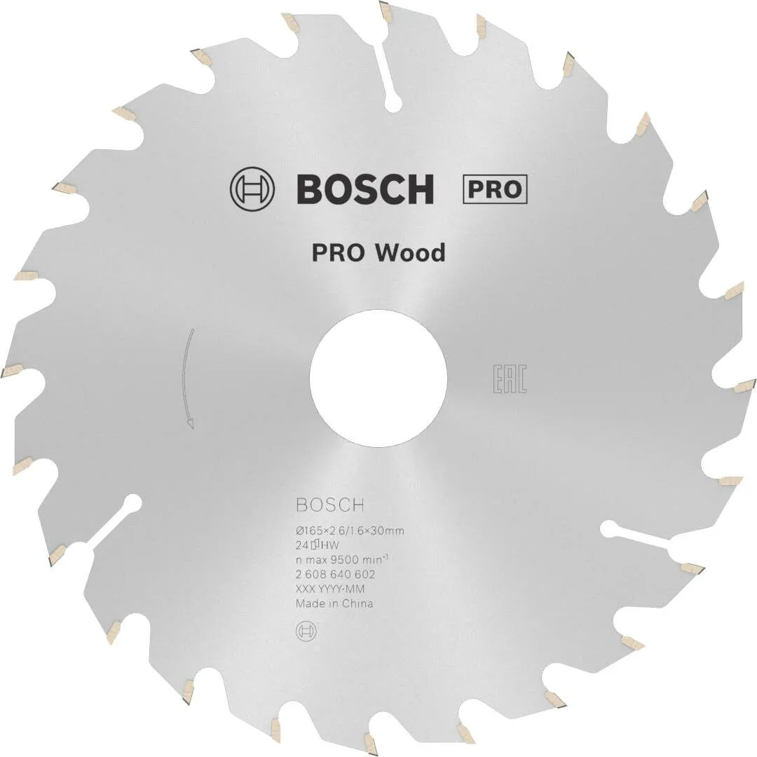 Bosch PRO Wood list kružne testere 165x2.6x30 mm 24z ATB max 9.500 o/min (2608640602)
