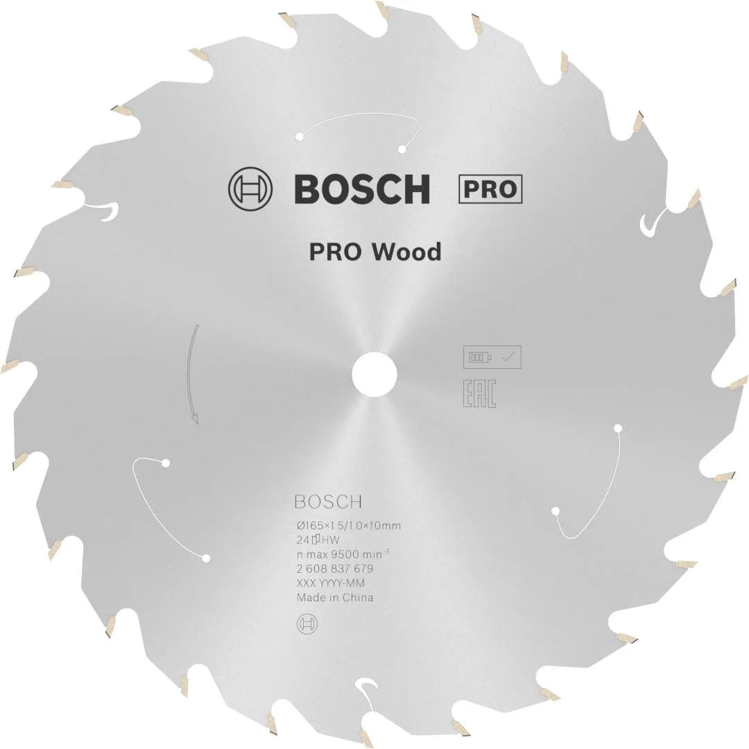 Bosch PRO Wood list za akumulatorsku kružnu testeru 165x1.5x10 mm 24z ATB max 9.500 o/min (2608837679)