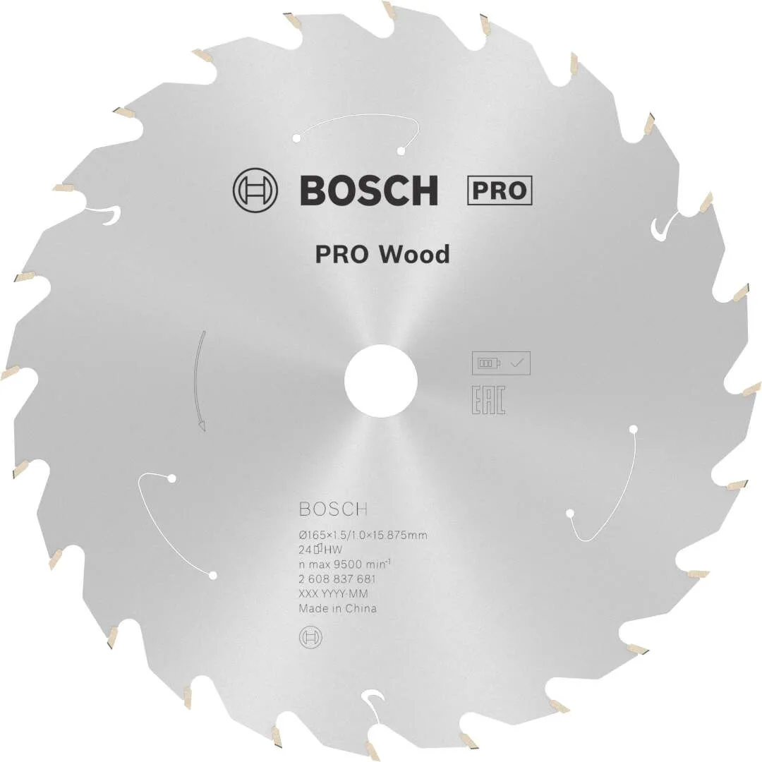 Bosch PRO Wood list za akumulatorsku kružnu testeru 165x1.5x15.875 mm 24z ATB max 9.500 o/min (2608837681)