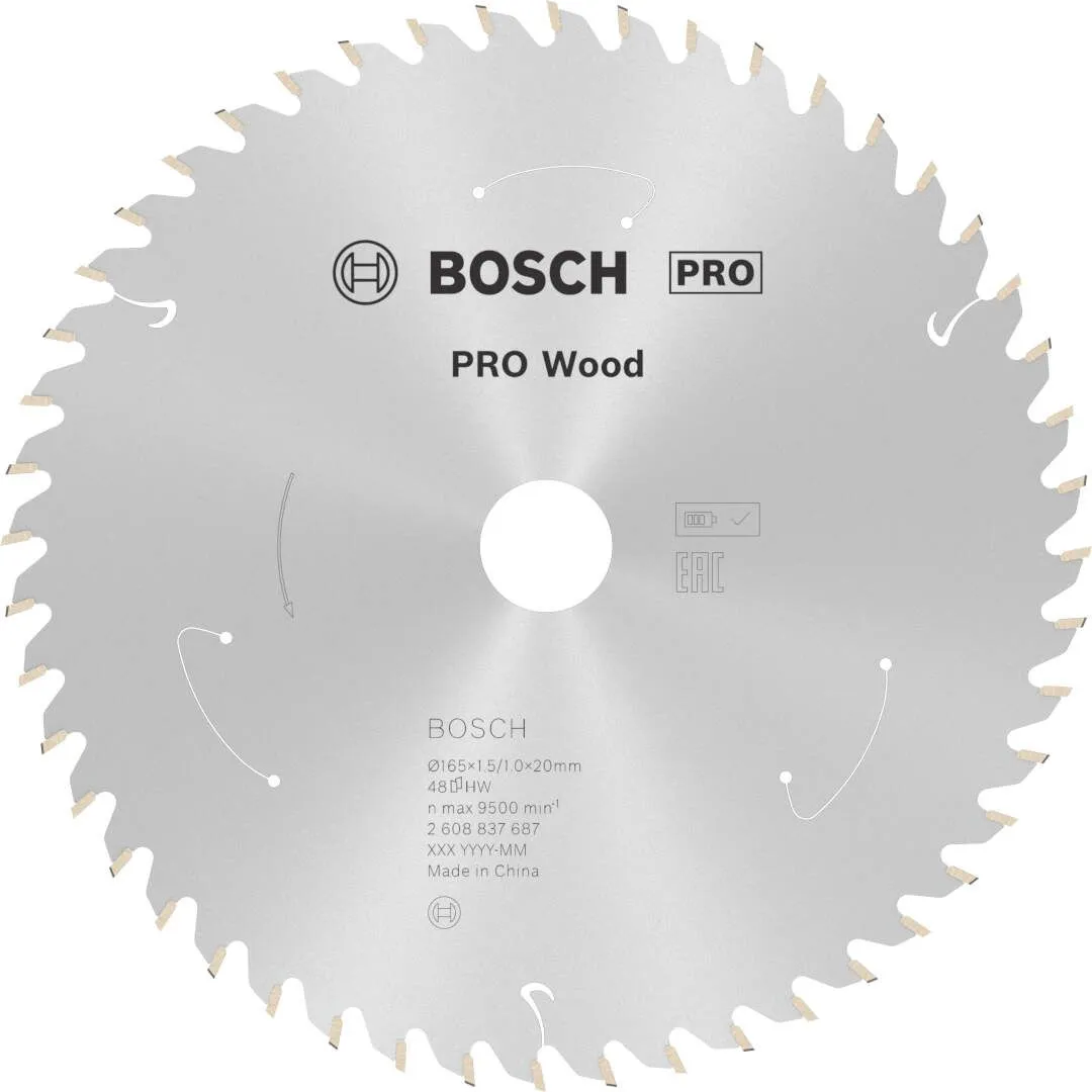 Bosch PRO Wood list za akumulatorsku kružnu testeru 165x1.5x20 mm 48z ATB max 9.500 o/min (2608837687)