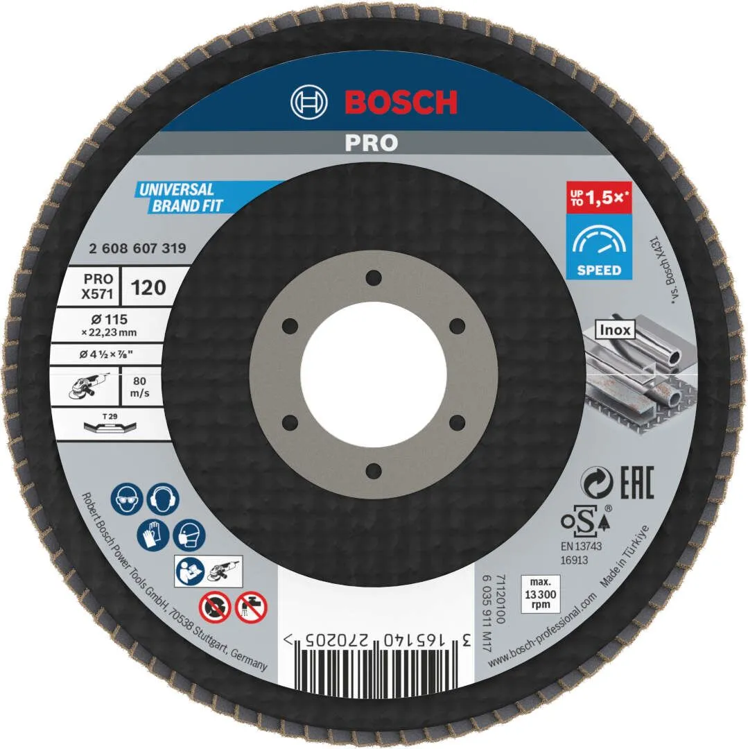 Bosch PRO X571 flap disk 115 mm G120 izvijeni T29 fiberglas oSa (2608607319)