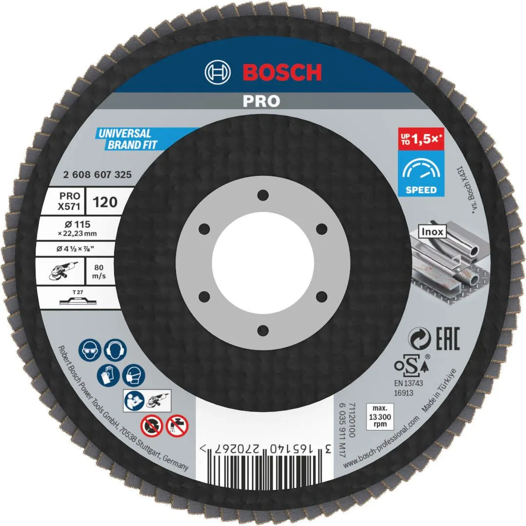 Bosch PRO X571 flap disk 115 mm G120 ravni T27 fiberglas oSa (2608607325)