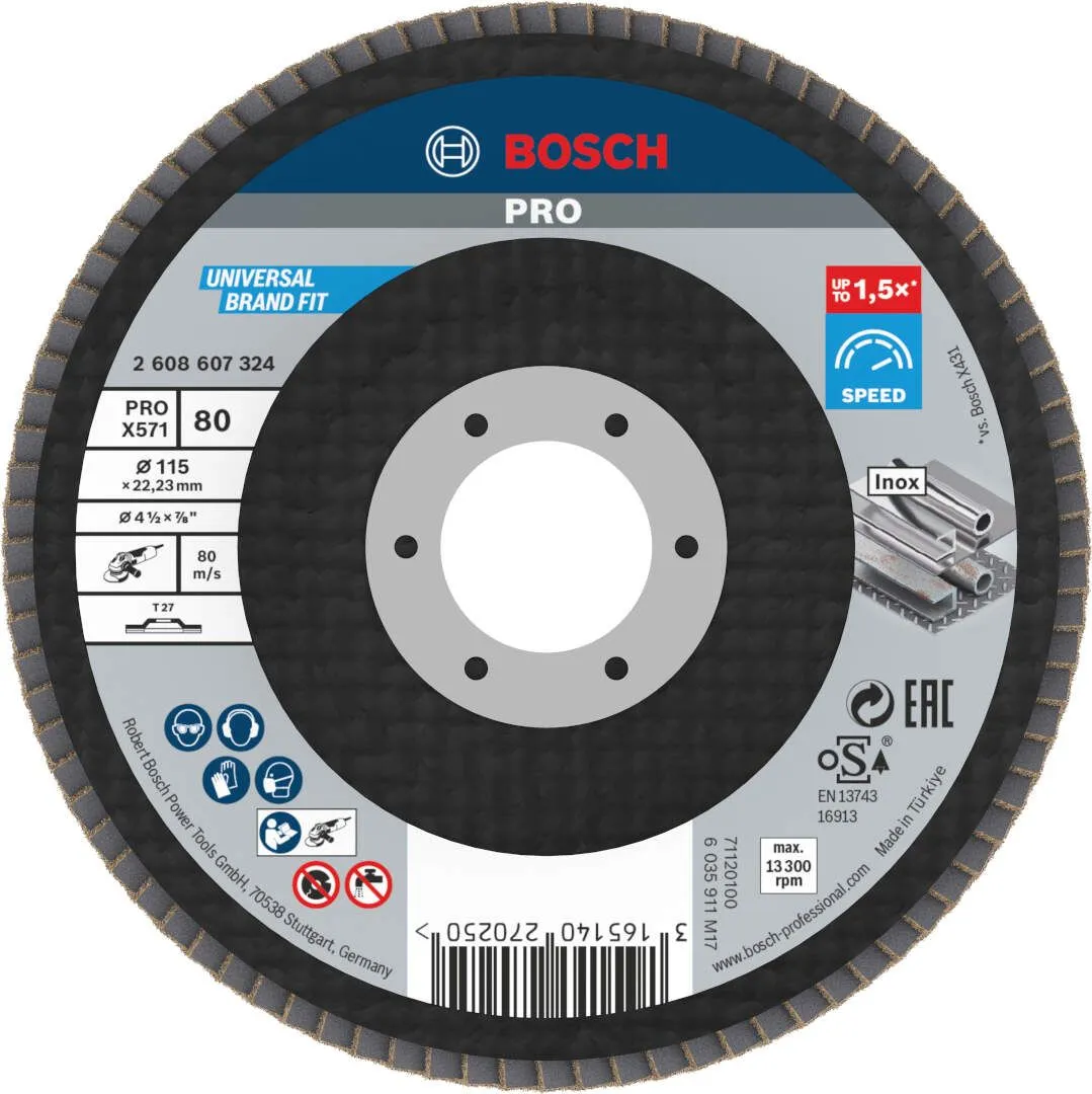 Bosch PRO X571 flap disk 115 mm G80 ravni T27 fiberglas oSa (2608607324)