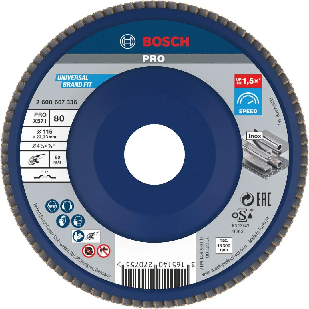 Bosch PRO X571 flap disk 115 mm G80 ravni T27 plastika oSa (2608607336)