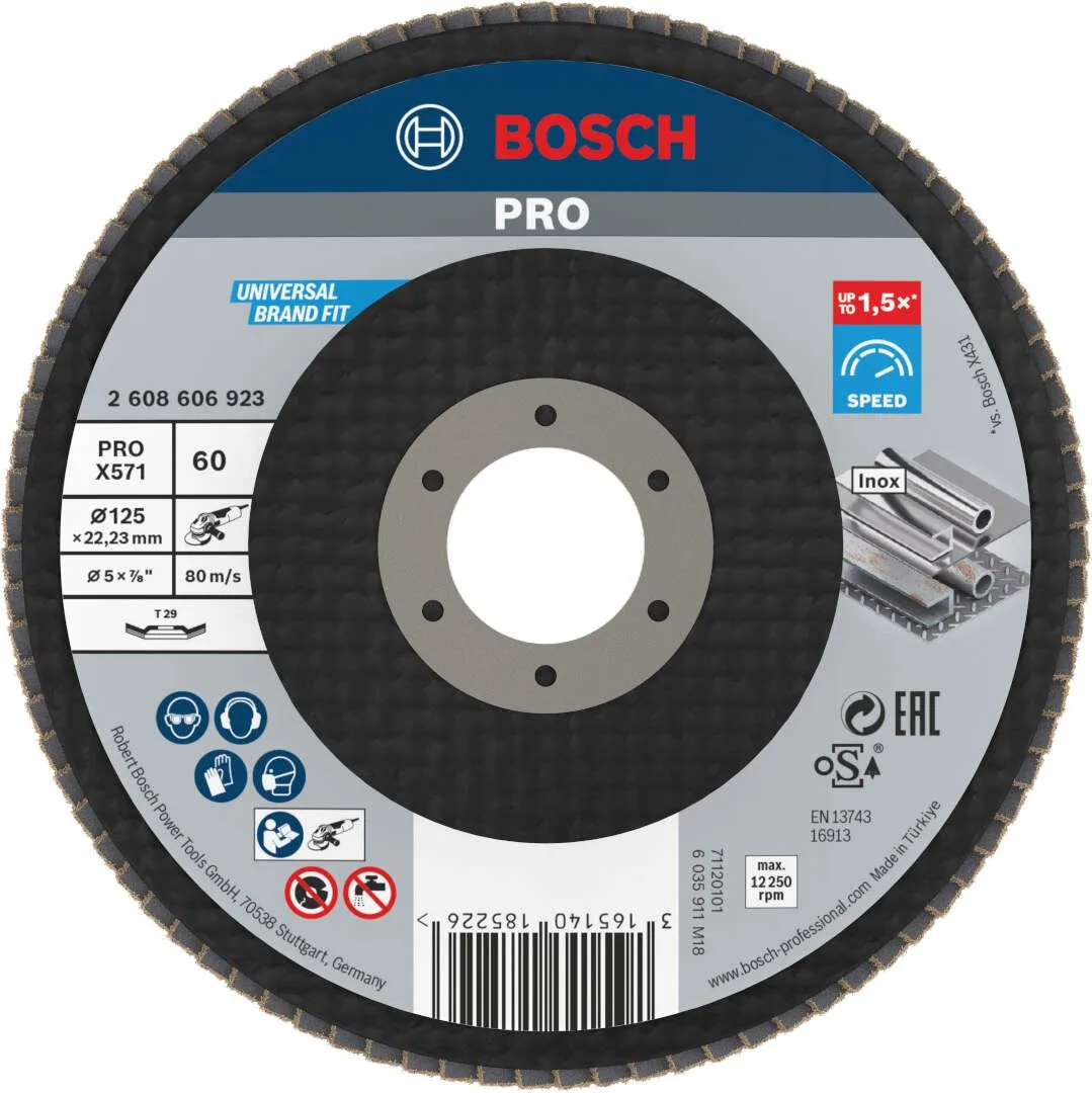 Bosch PRO X571 flap disk 125 mm G60 izvijeni T29 fiberglas oSa (2608606923)