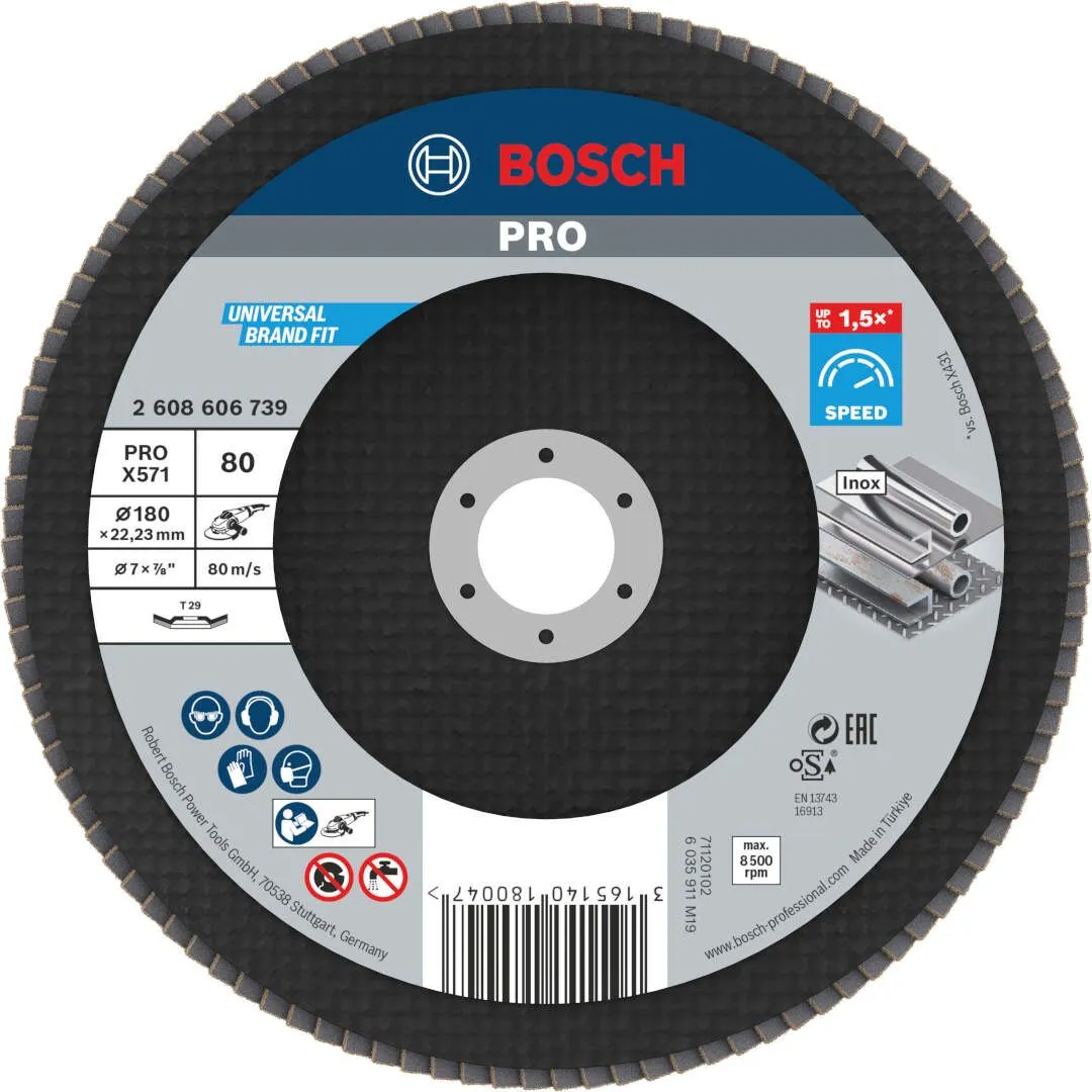 Bosch PRO X571 flap disk 180 mm G80 izvijeni T29 fiberglas oSa (2608606739)