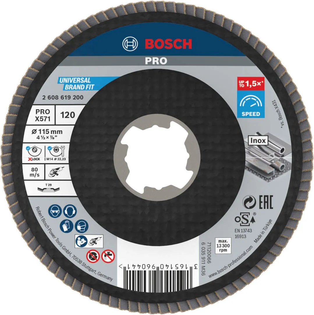 Bosch PRO X571 X-LOCK flap disk 115 mm G120 izvijeni T29 fiberglas oSa (2608619200)