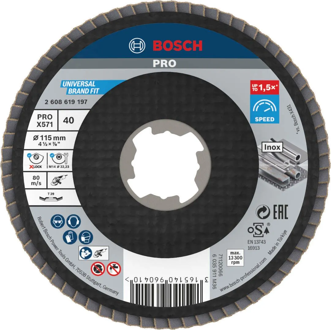 Bosch PRO X571 X-LOCK flap disk 115 mm G40 izvijeni T29 fiberglas oSa (2608619197)