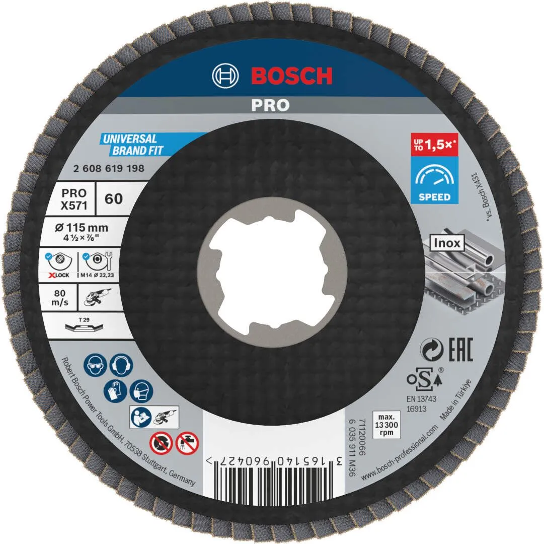 Bosch PRO X571 X-LOCK flap disk 115 mm G60 izvijeni T29 fiberglas oSa (2608619198)